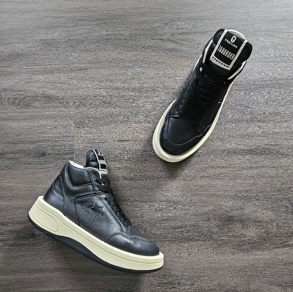 Converse Rick Owens x DRKSHDW TURBOPN Black  Leather High Trainers Mens Size 8.5 - Picture 1 of 11